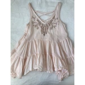 Free People Light Pink Peach Sequin Tunic Tank XS